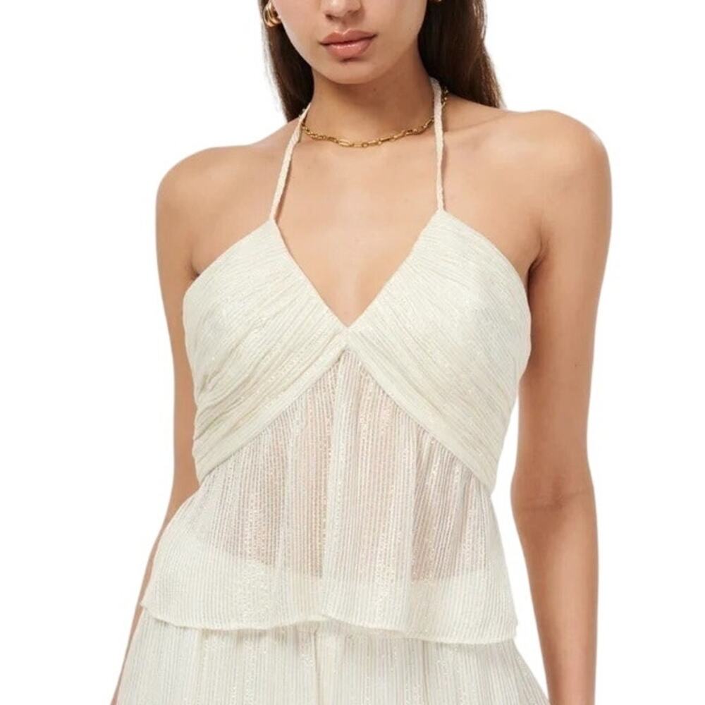 Cami NYC 6/M Women's Rhea Sheer Peplum Gold Metallic Cropped Halter Camisole Top